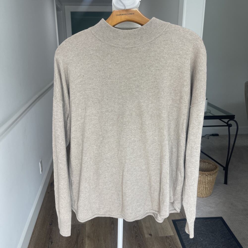 Madewell Mock Neck Alpaca Merino Wool Blend Knit Sweater Long Sleeve Sz L Beige